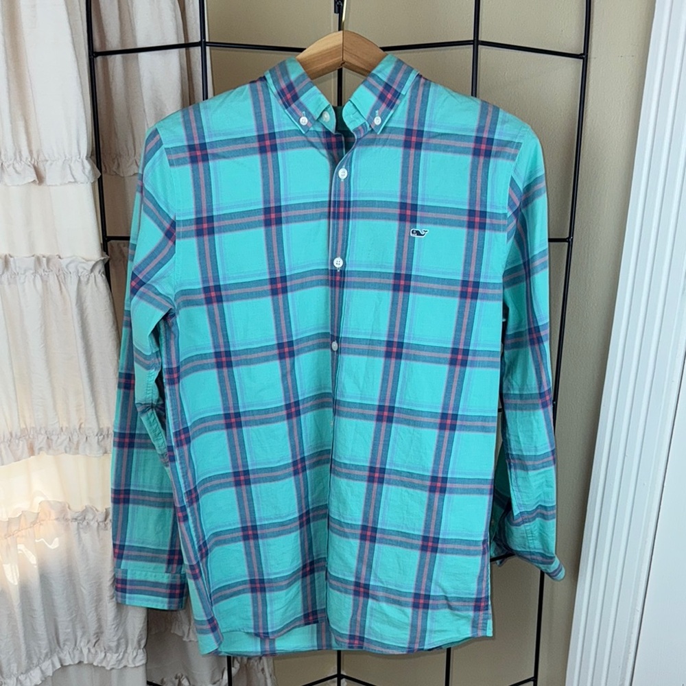 Vineyard Vines Shirt Button Down Plaid Whale Preppy Casual Size S